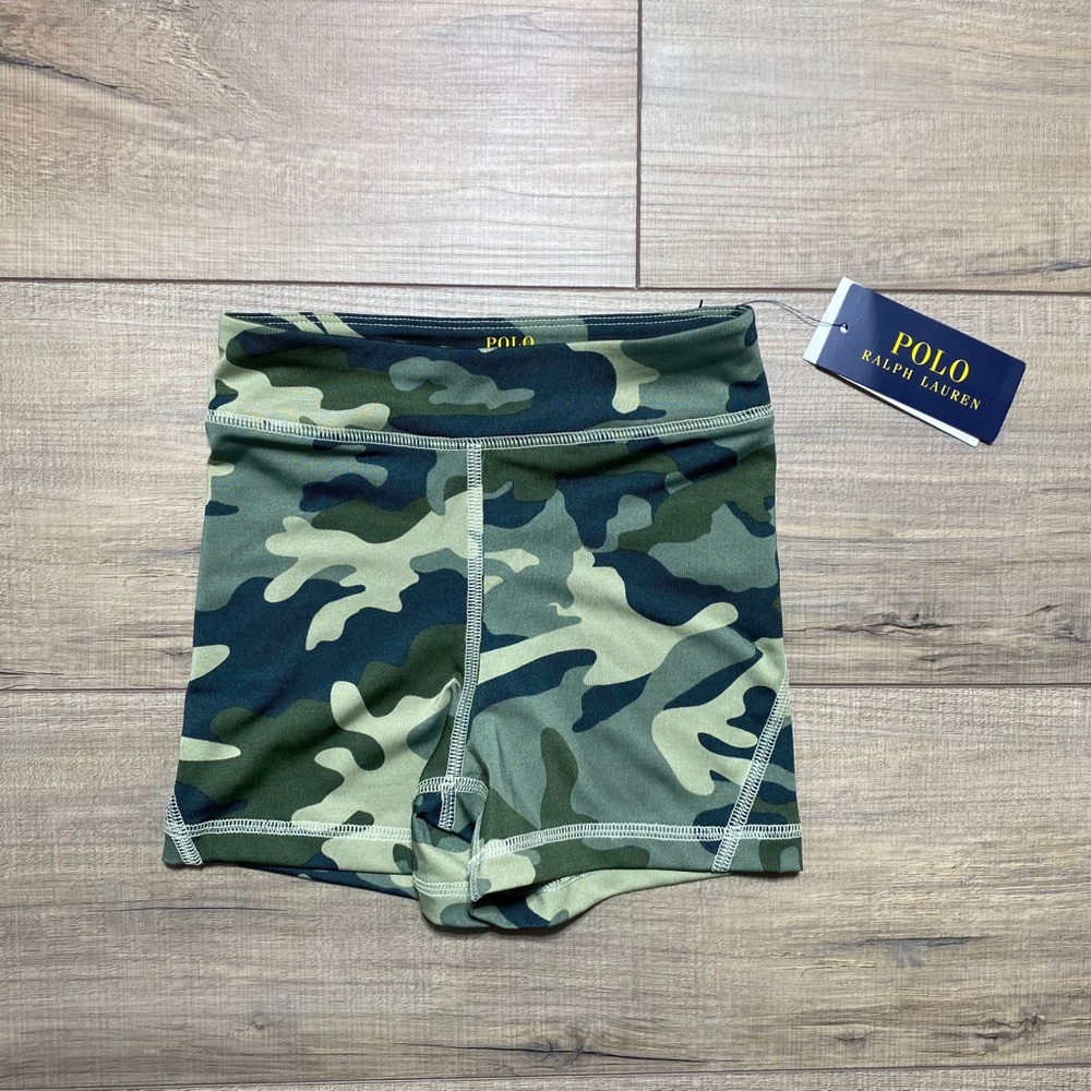 Polo‎ Ralph Lauren Girls Camo Fitted Athletic Workout Shorts Size 6X Green